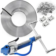 GENERICO - Kit de flejado con cinta de acero - 100 hebillas de cierre tipo oreja