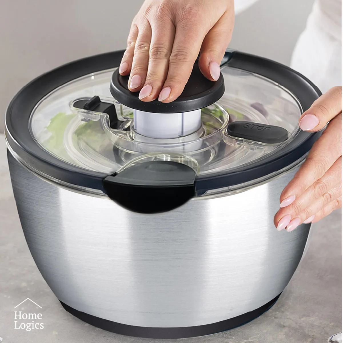 HOME LOGICS - Secador Centrífugador de Ensalada Acero Inox 5L Home Logics