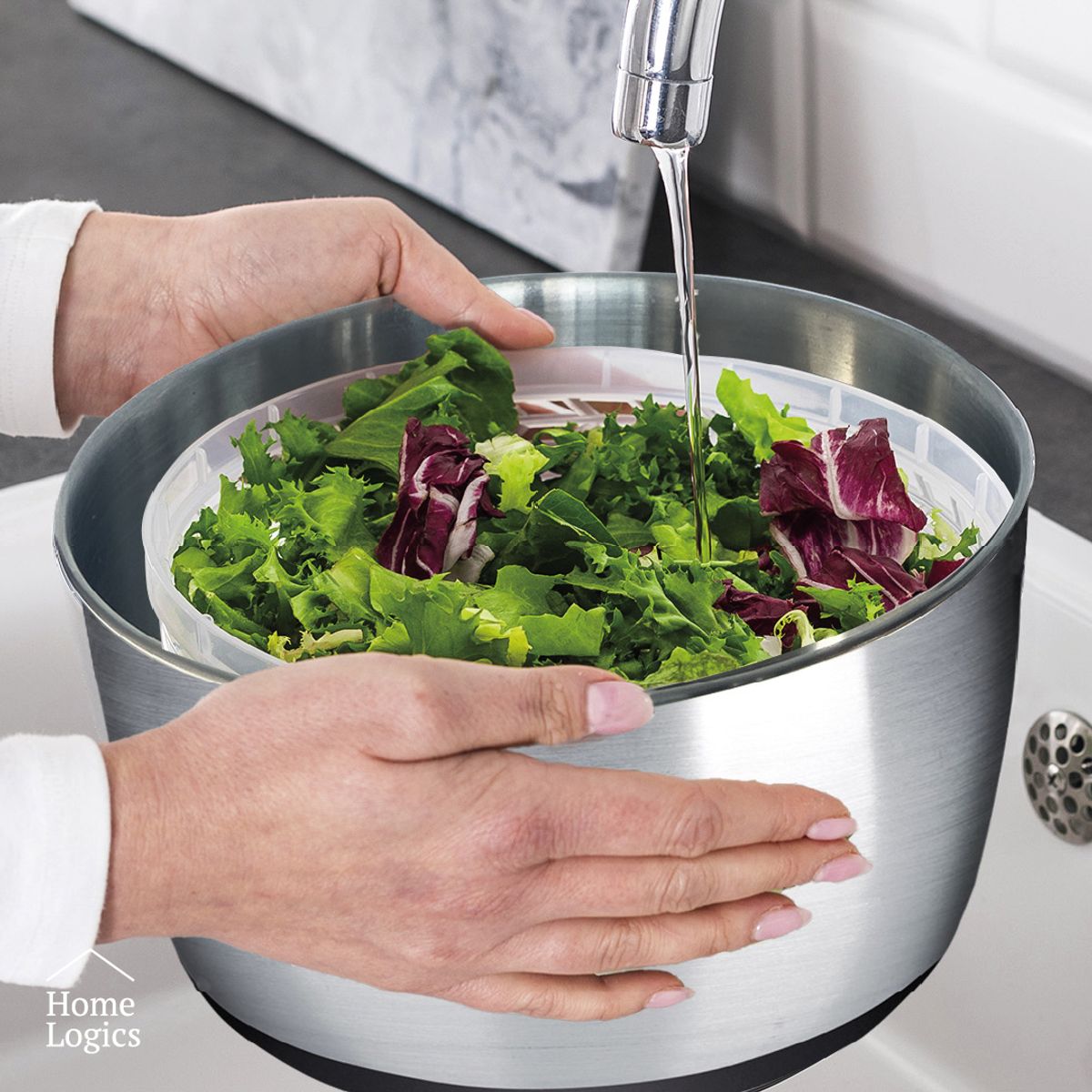 HOME LOGICS - Secador Centrífugador de Ensalada Acero Inox 5L Home Logics