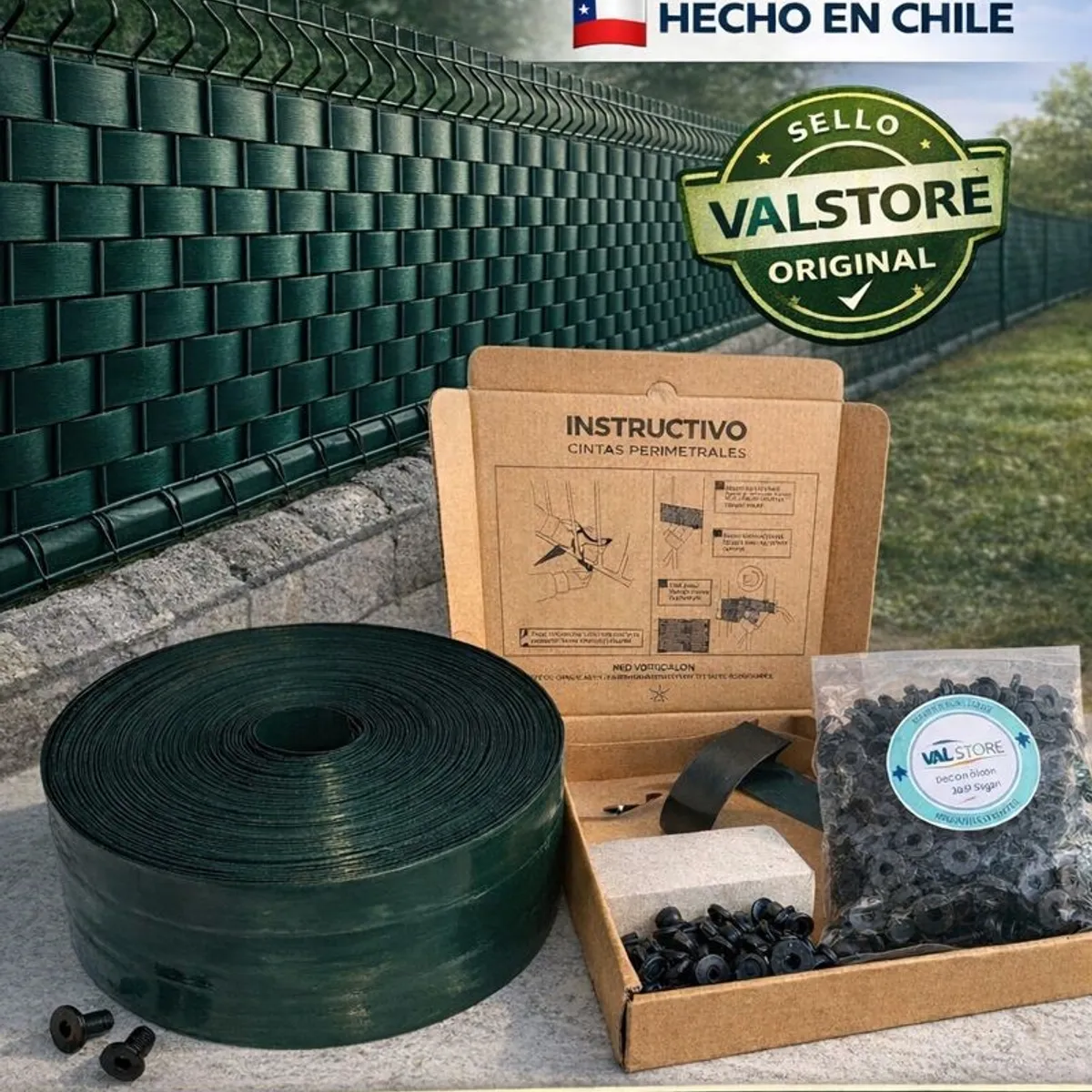 VALSTORE DECO Y DESIGN - Cinta Cubre Cercos Valstore Polipropropileno Verde 5m2 65 mm ancho Incl Broches