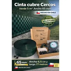 VALSTORE DECO Y DESIGN - Cinta Cubre Cercos Valstore Polipropropileno Verde 5m2 65 mm ancho Incl Broches