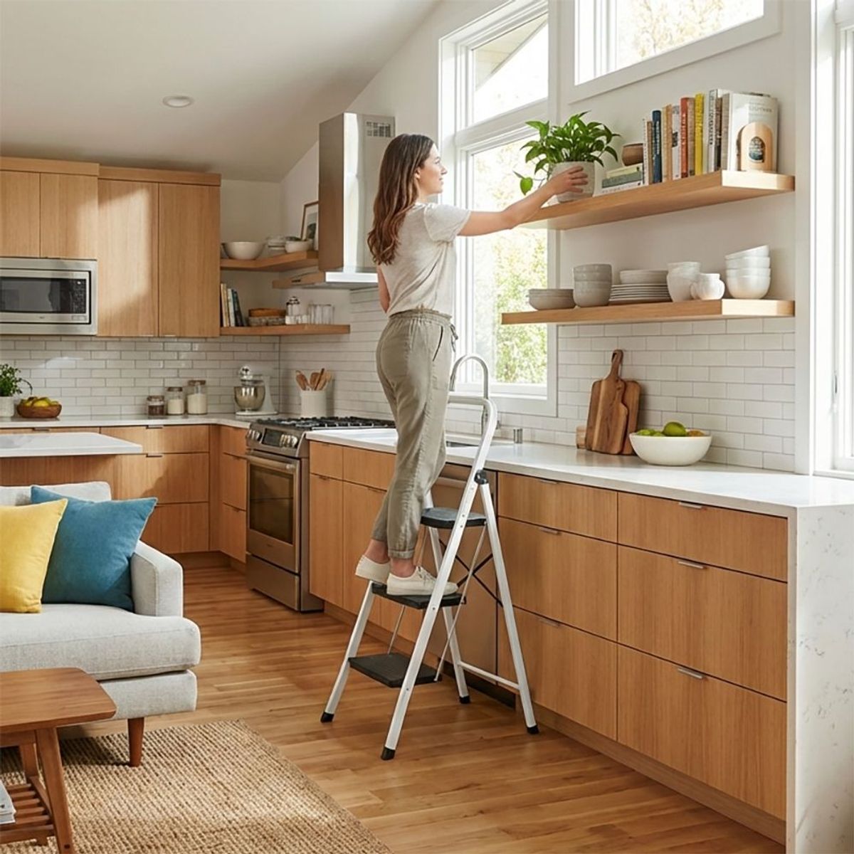 DOER - Escalera de 3 Peldaños Ultra Resistente con Patas Antideslizantes