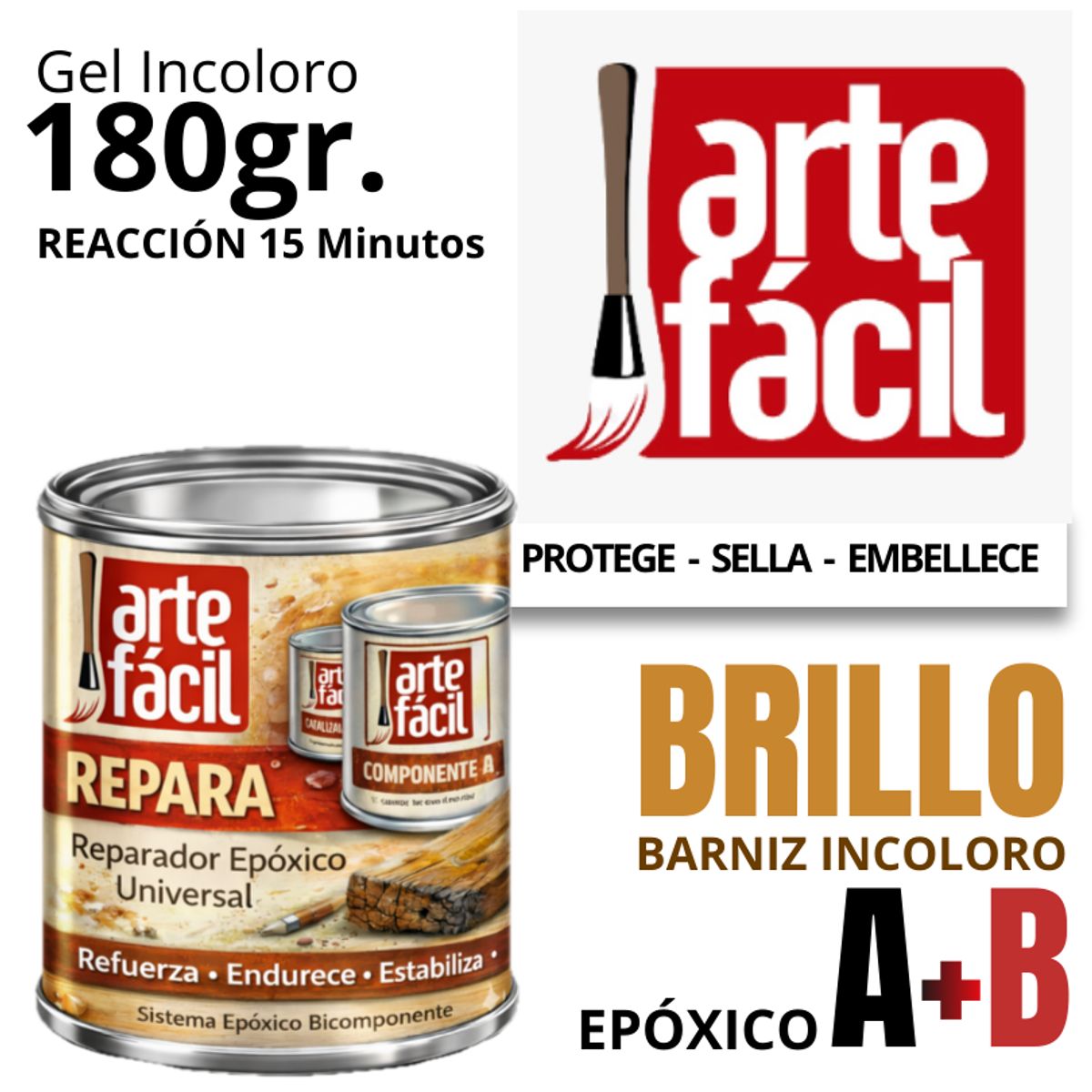 GENERICO - BARNIZ EPOXICO A+B INCOLORO - ARTEFACIL MANUALIDADES- 180G