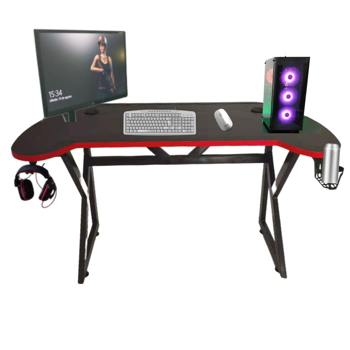 GENERICO - Escritorio Gamer U Rojo 140 cm Luces Led