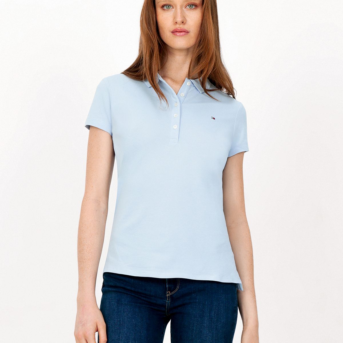 TOMMY HILFIGER - Polo Solid Slim Fit Con 5 Botones Celeste Tommy Hilfiger