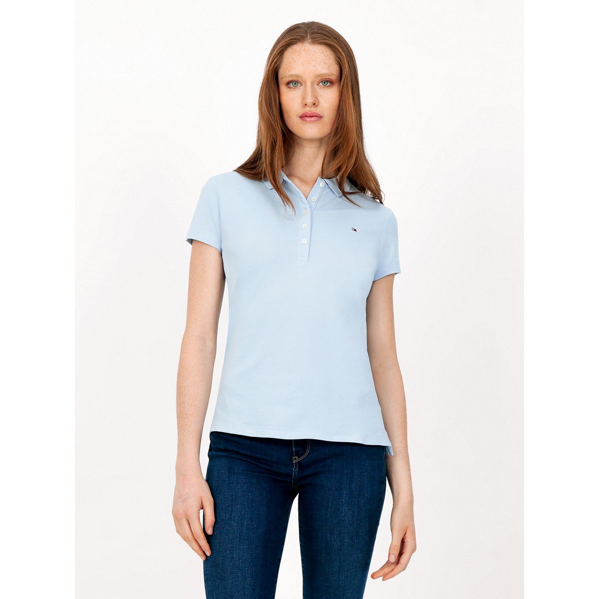 TOMMY HILFIGER - Polo Solid Slim Fit Con 5 Botones Celeste Tommy Hilfiger