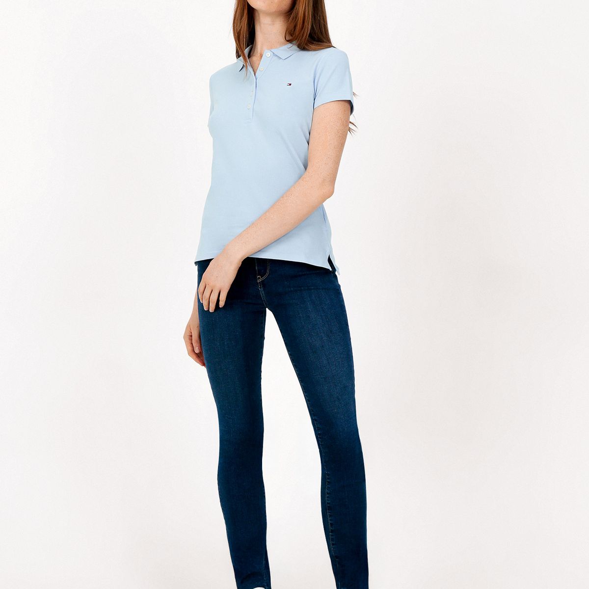 TOMMY HILFIGER - Polo Solid Slim Fit Con 5 Botones Celeste Tommy Hilfiger