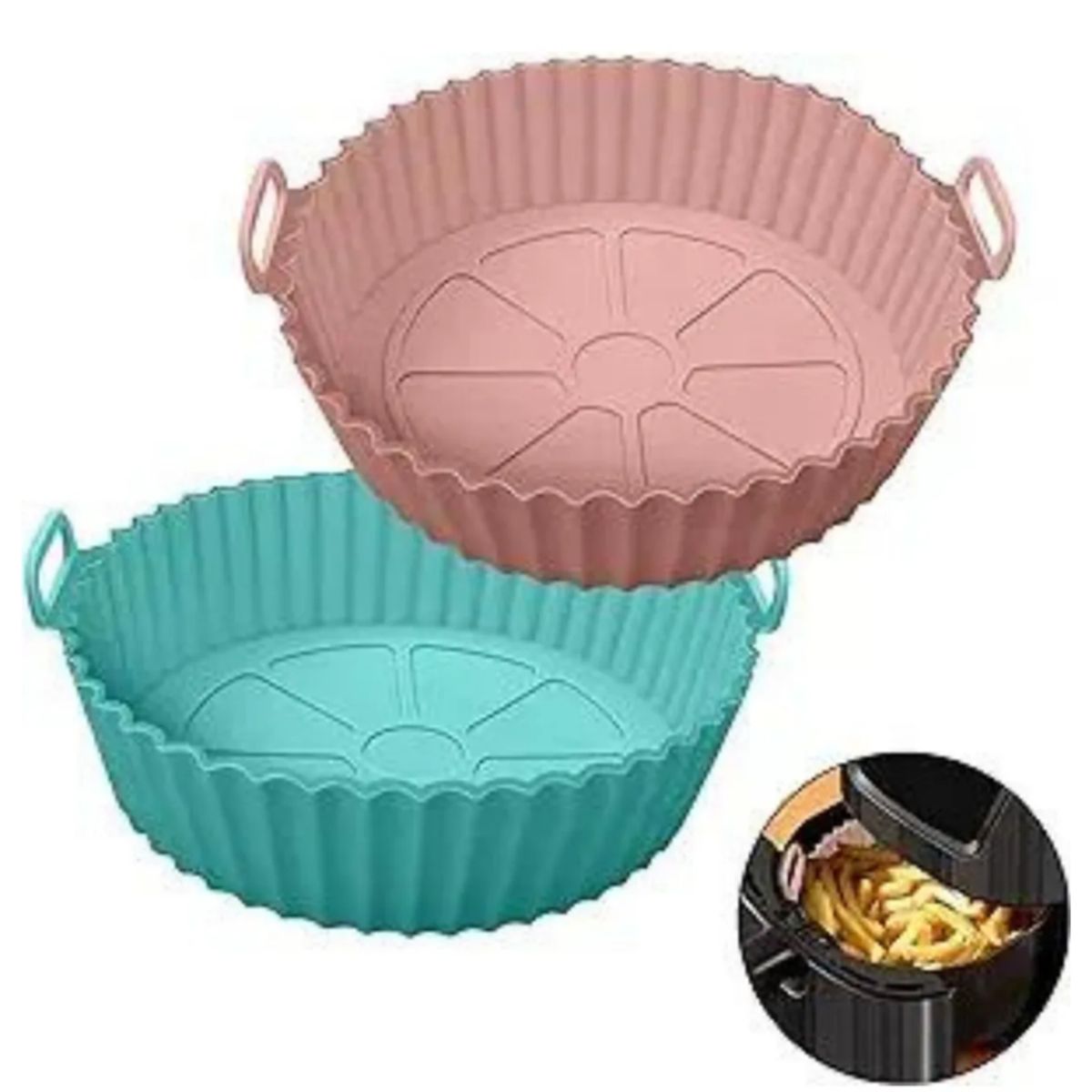 BELIDASHOP - X2 Moldes Air Fryer Bandeja Silicona Antiadherente Reutiliza