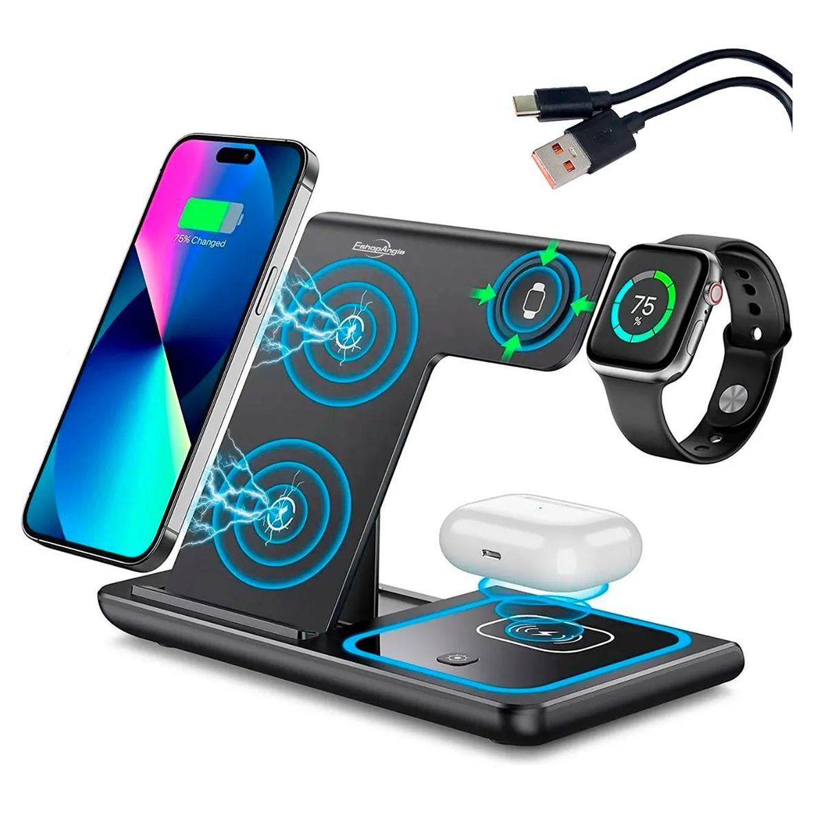 OFERTABKN - Cargador Inalámbrica 3 En 1 Base Carga Rápida