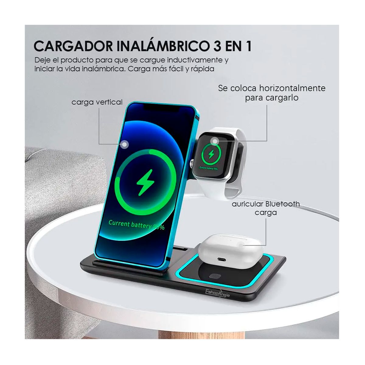 OFERTABKN - Cargador Inalámbrica 3 En 1 Base Carga Rápida