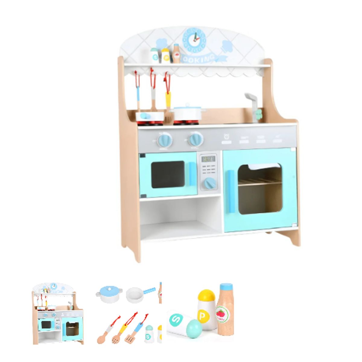 GENERICO - JUEGO SET COCINA DE MADERA CON UTENSILIOS