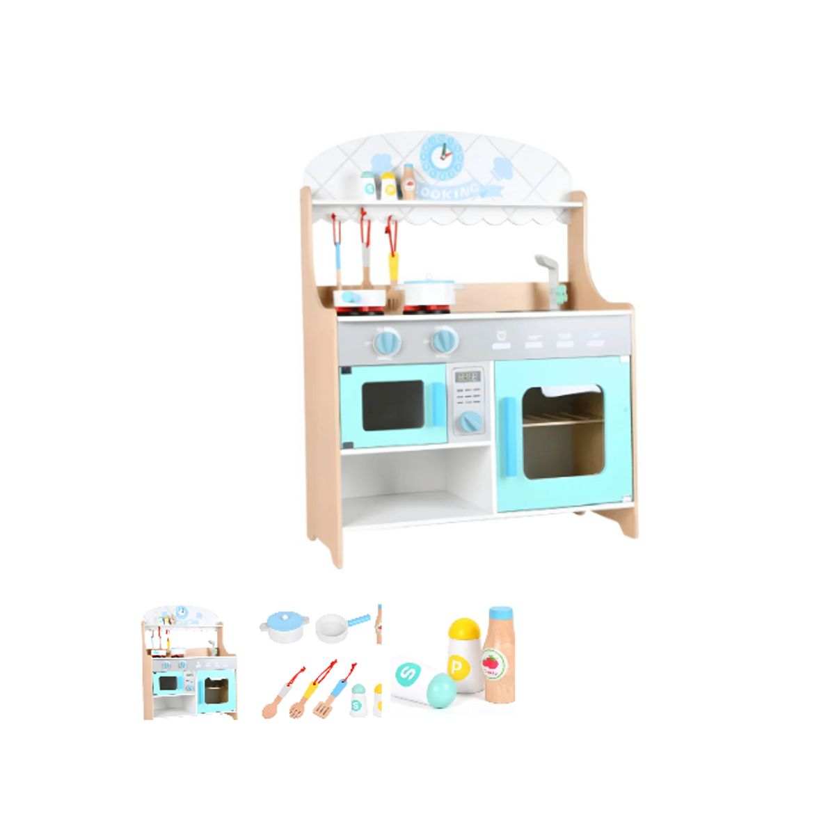 GENERICO - JUEGO SET COCINA DE MADERA CON UTENSILIOS