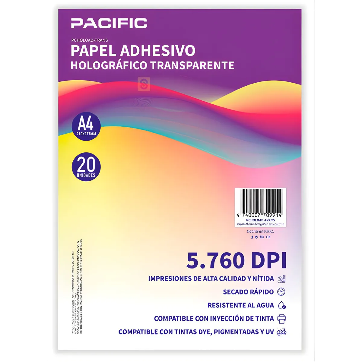 PACIFIC - 20 Hojas Sticker Holografico Transparente A4 5760 DPI - SC