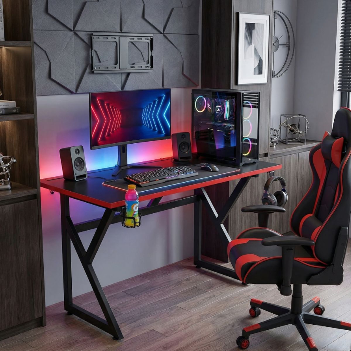 GENERICO - Escritorio Gamer K Rojo 120 cm Luces Led patas de fierro