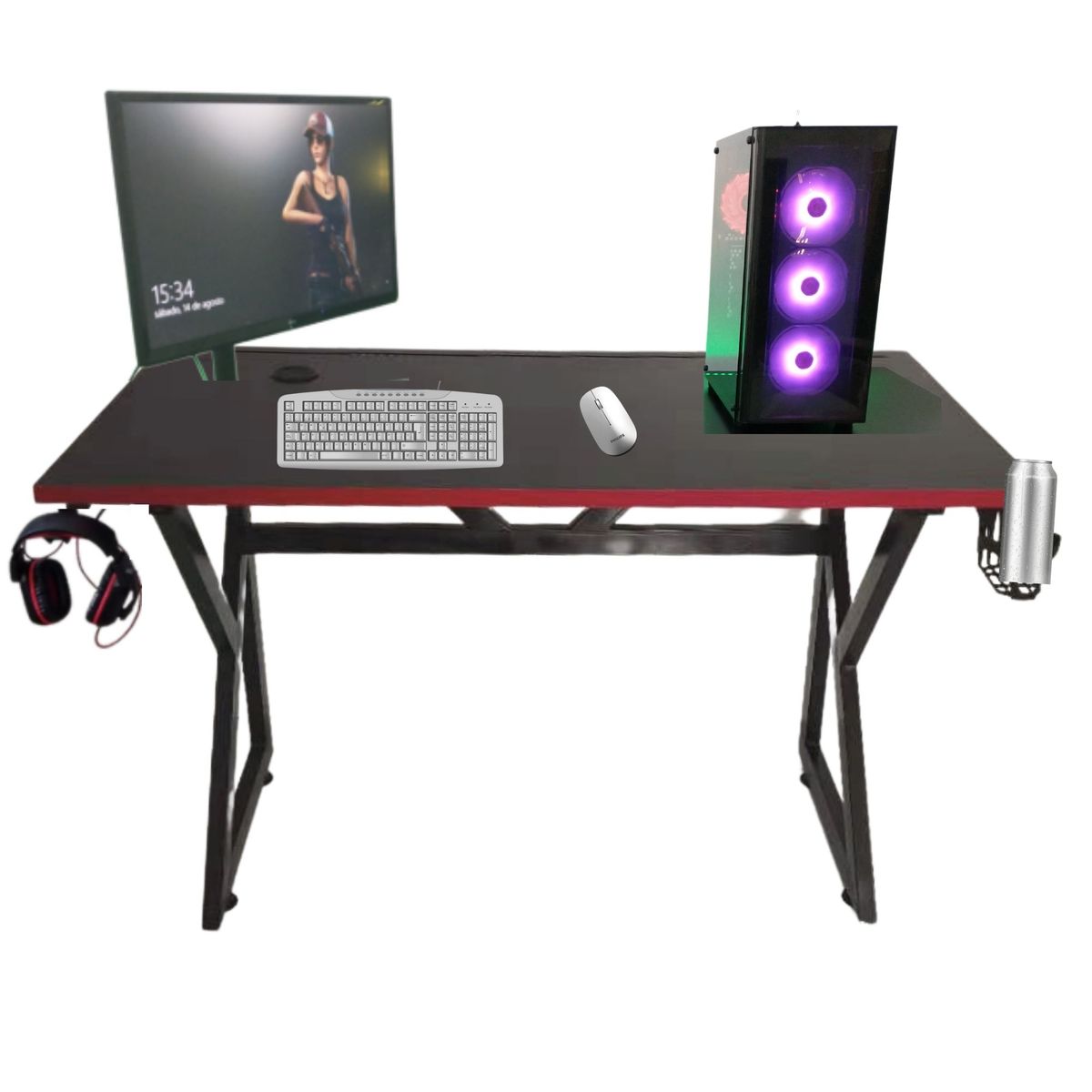 GENERICO - Escritorio Gamer K Rojo 120 cm Luces Led patas de fierro