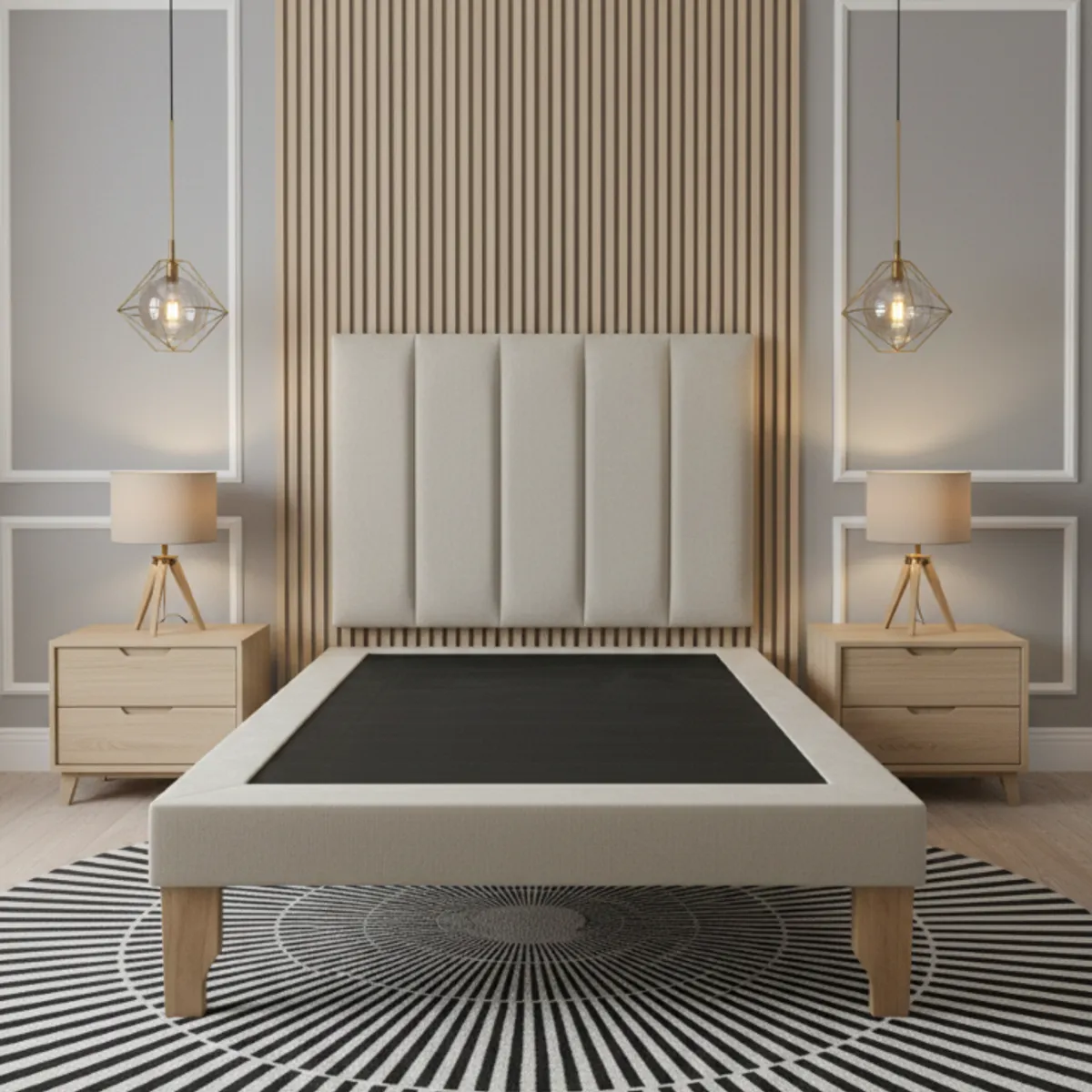 MUEBLES NEW - CAMA DE PLAZA LINEAL GRIS FELPA