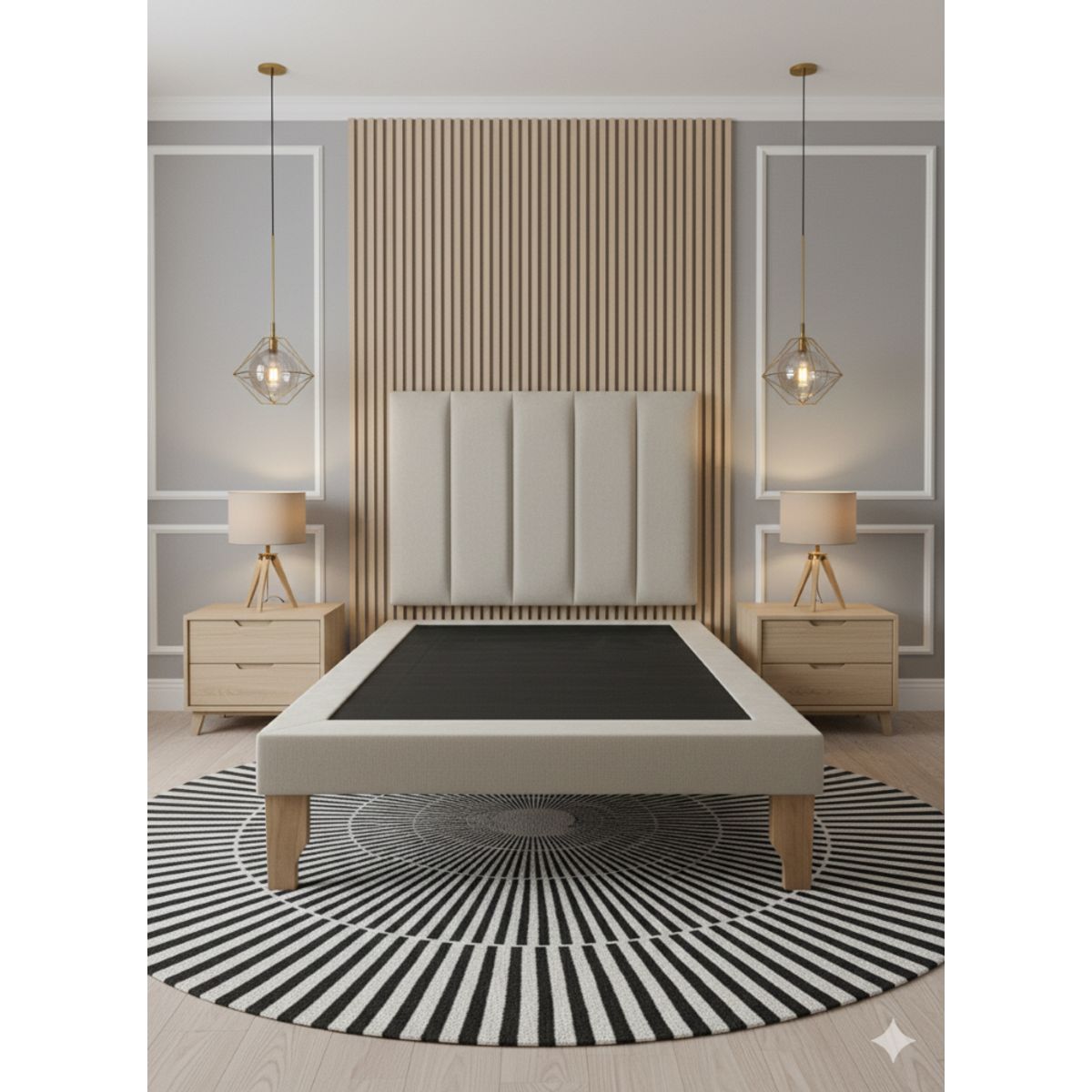 MUEBLES NEW - CAMA DE PLAZA LINEAL GRIS FELPA