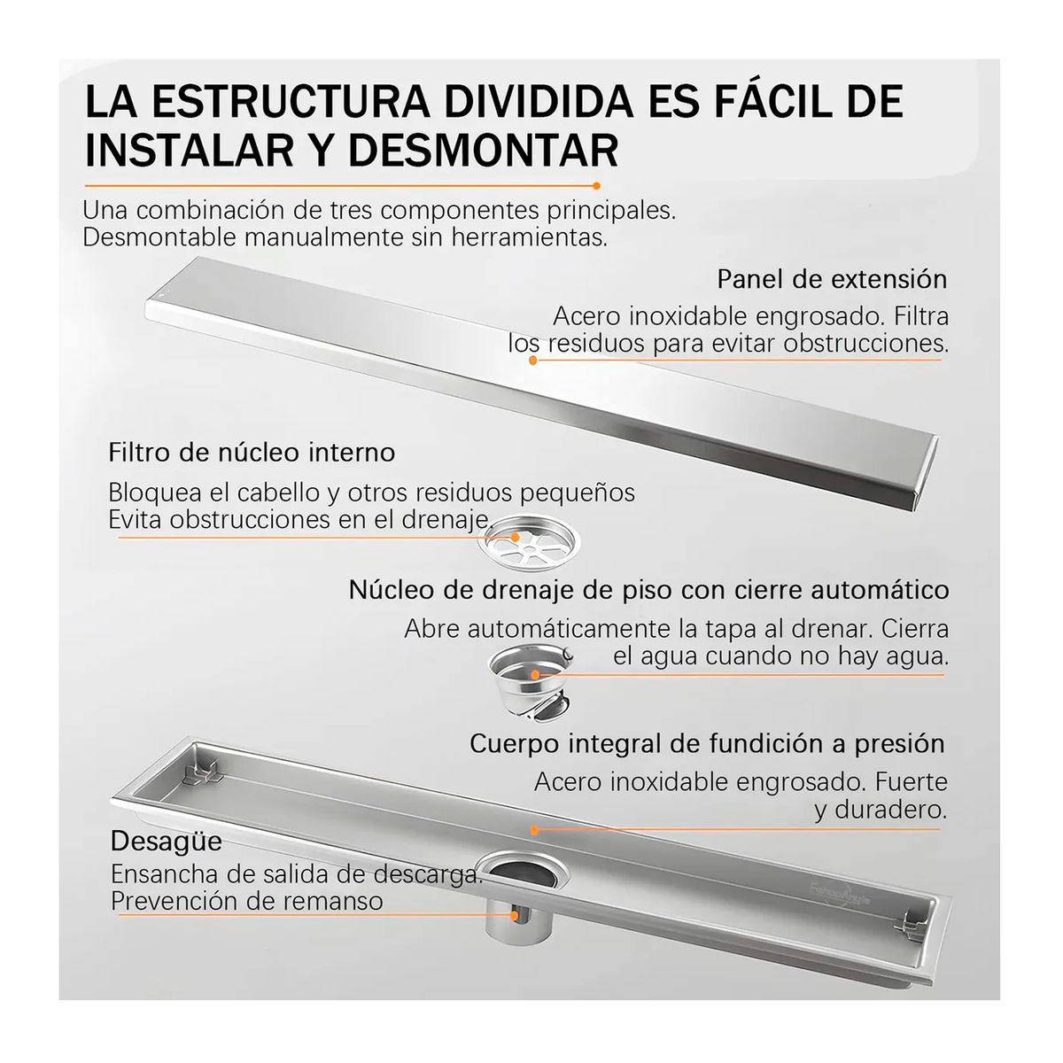 OFERTABKN - Piso Drenaje Ducha Cubierta Acero Inoxidable Filtro 60x10cm