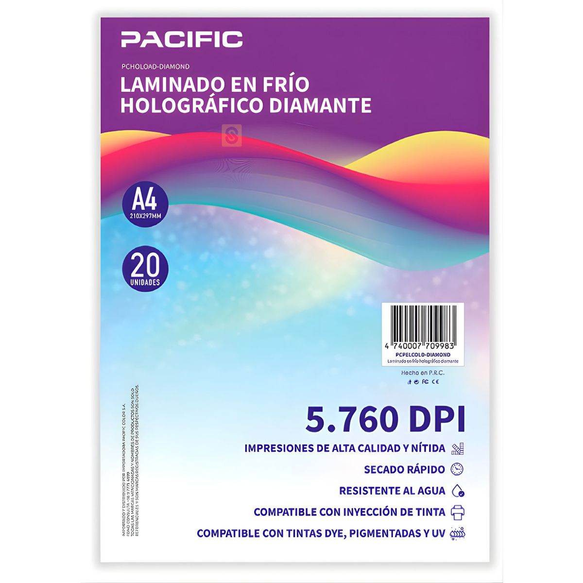 PACIFIC - 20 Hojas Laminado Frío Holográfico Diamante A4 - SC