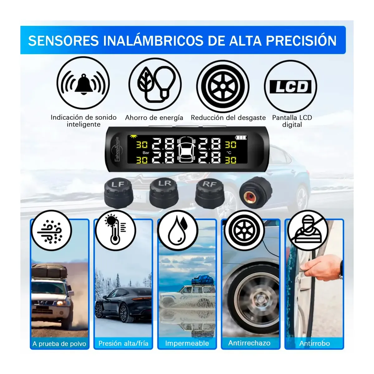 Sistema Monitoreo Presión Neumáticos Auto Tpms Solar, marca OFERTABKN - Foto Principal