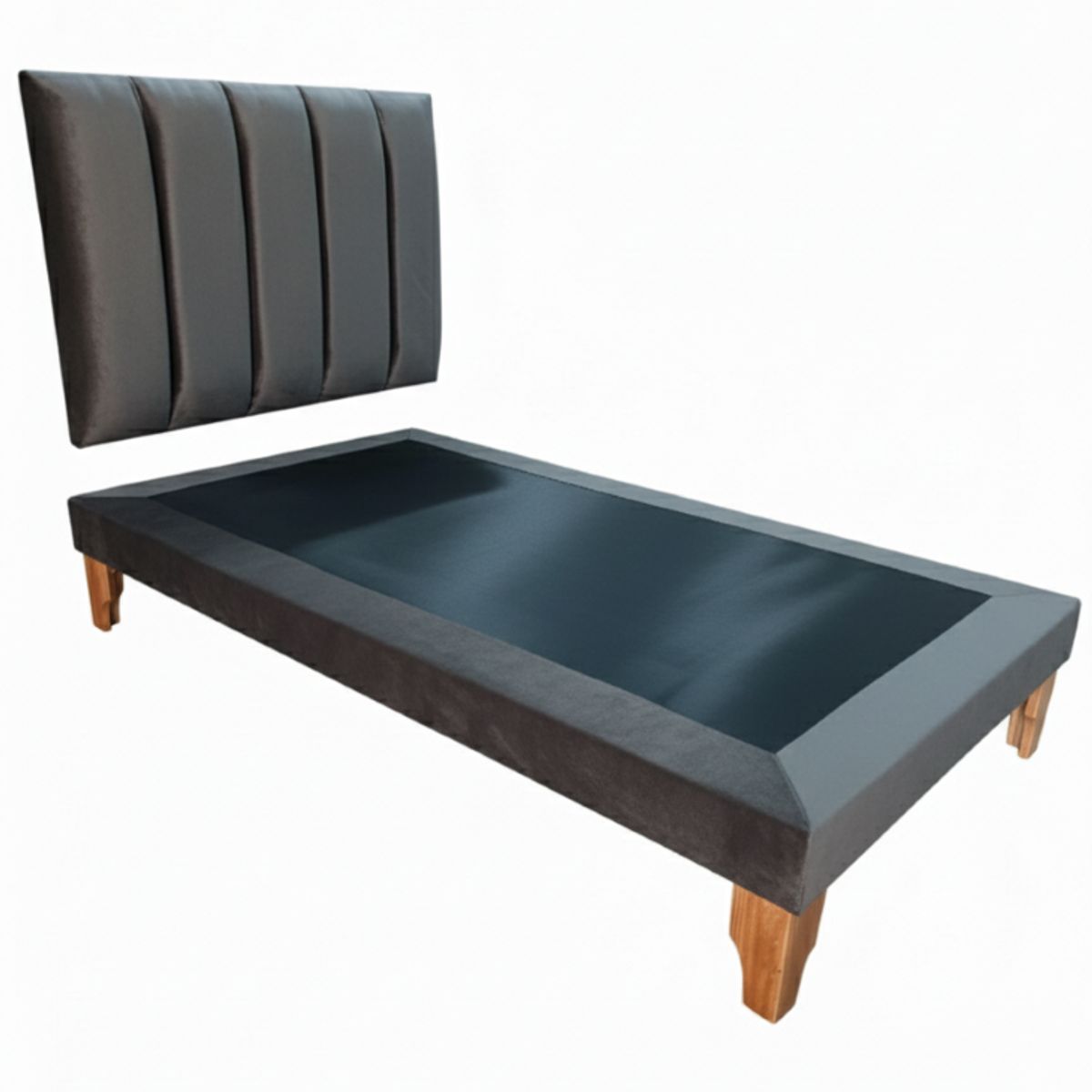 MUEBLES NEW - CAMA PLAZA Y MEDIA LINEAL GRIS OSCURO FELPA