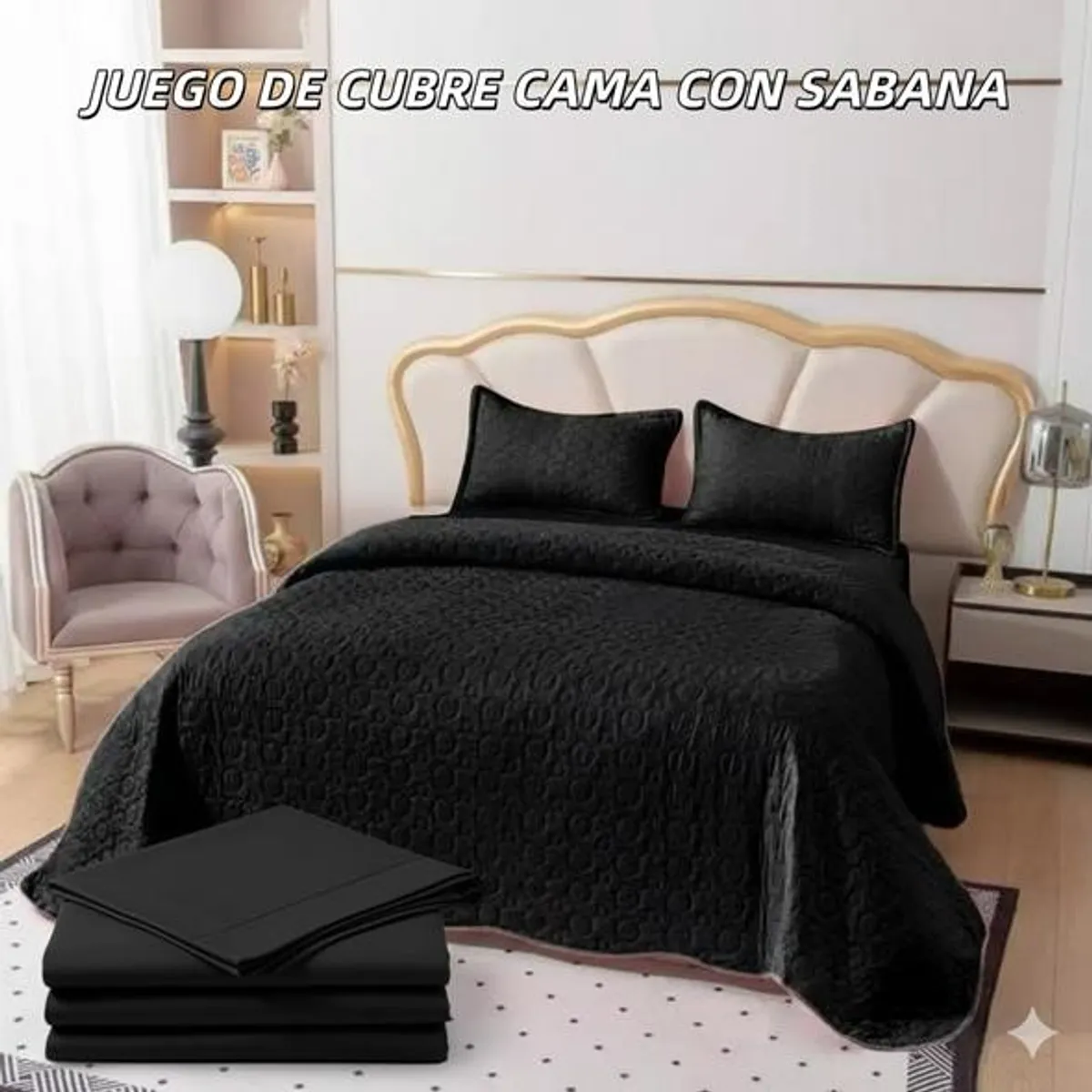 GENERICO - Cobertor tipo Quilts de Verano + Juego de Sabanas 1,5 plazas