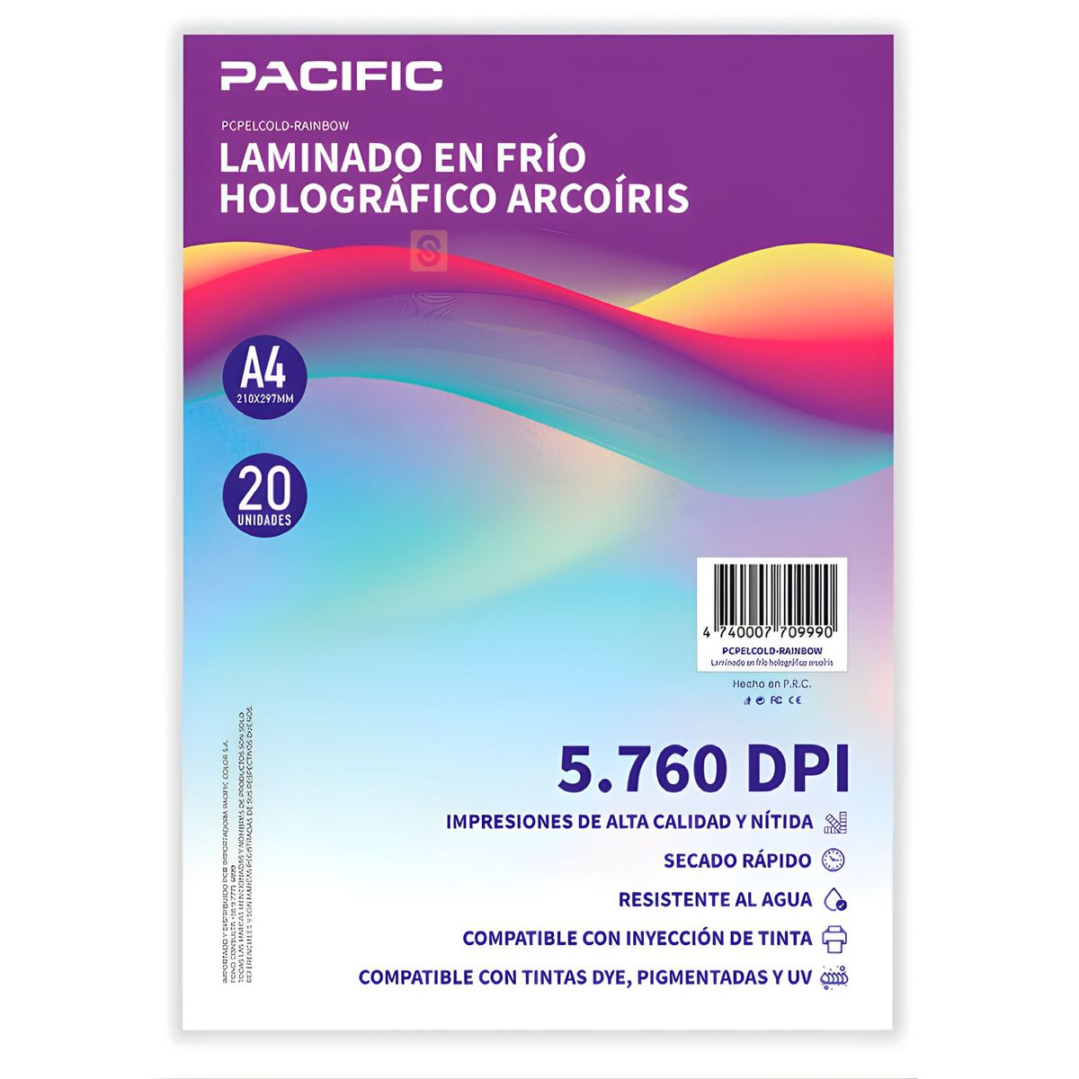 PACIFIC - 20 Hojas Laminado Frío Holográfico Arcoíris A4 - SC