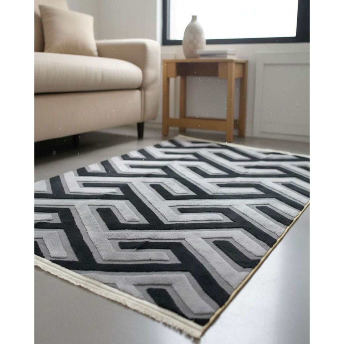 GENERICO - ALFOMBRA TEXTURIZADA DISEÑO JACQUARD ANTIDESLIZANTE 150X200 CM A03