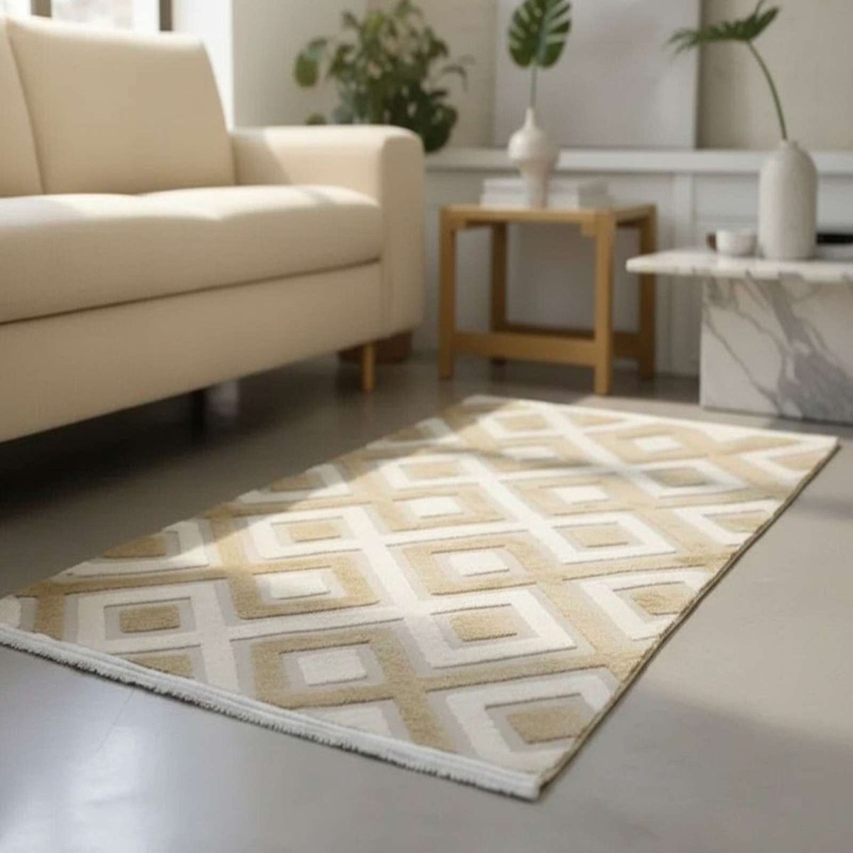 GENERICO - ALFOMBRA TEXTURIZADA DISEÑO JACQUARD ANTIDESLIZANTE 150X200 CM A08