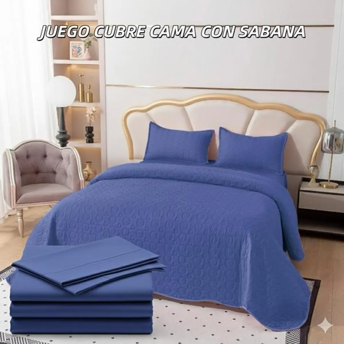 GENERICO - Cobertor tipo Quilts de Verano + Juego de Sabanas 2,5 plazas