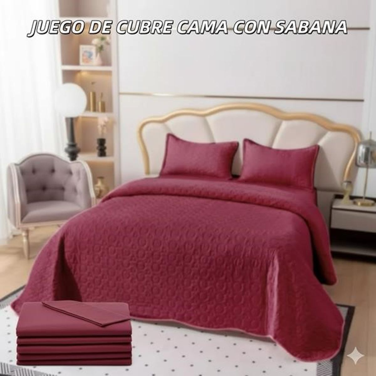 GENERICO - Cobertor tipo Quilts de Verano + Juego de Sabanas 2,5 plazas