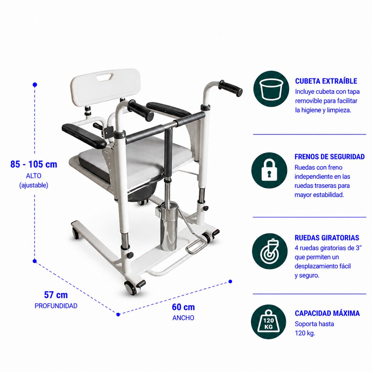 GLOMED - Silla de Transferencia Multifuncional Hidráulica Para Baño