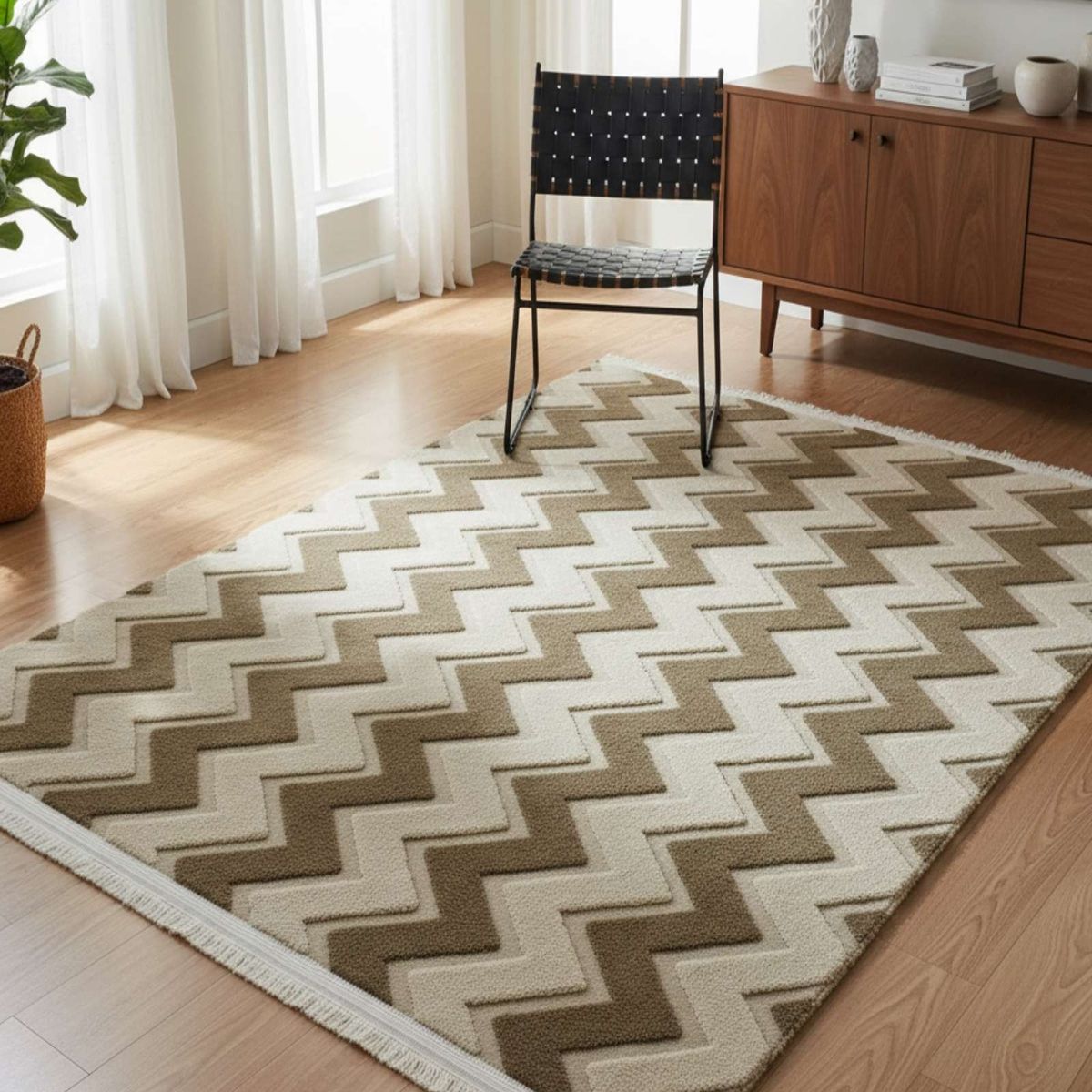 GENERICO - ALFOMBRA TEXTURIZADA DISEÑO JACQUARD ANTIDESLIZANTE 150X200 CM A07