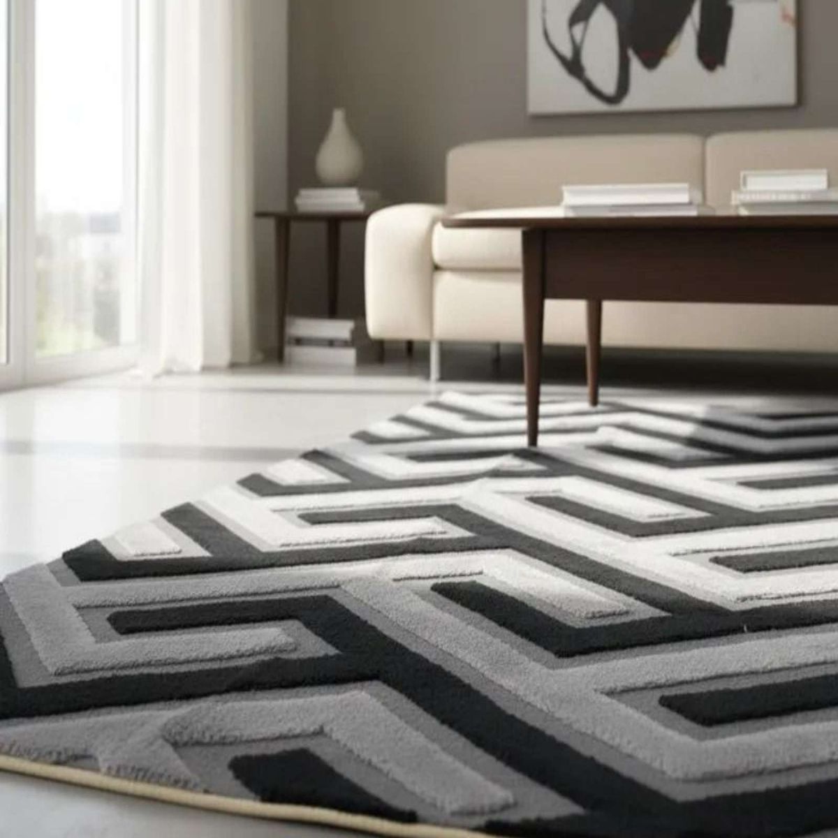 GENERICO - ALFOMBRA TEXTURIZADA DISEÑO JACQUARD ANTIDESLIZANTE 200X240 CM A03