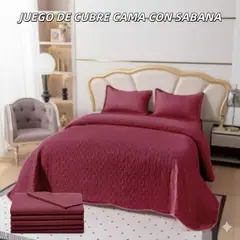 GENERICO - Cobertor tipo Quilts de Verano + Juego de sabanas 2,5 plazas.