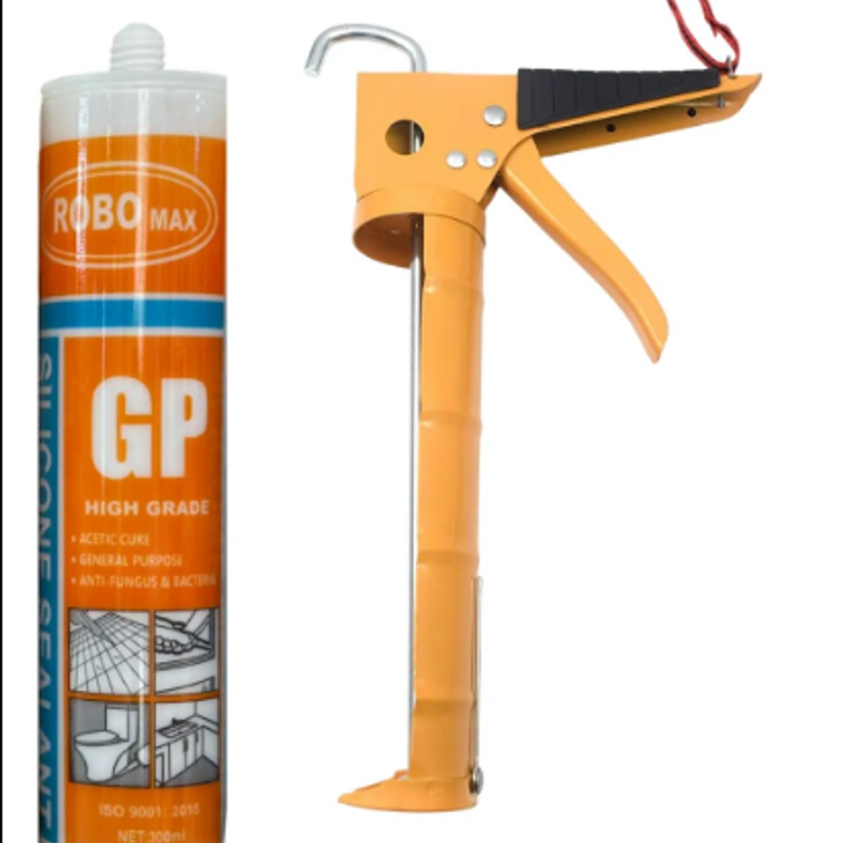GENERICO - Pistola Calafatera + Cartucho De Silicona Blanco Sellante
