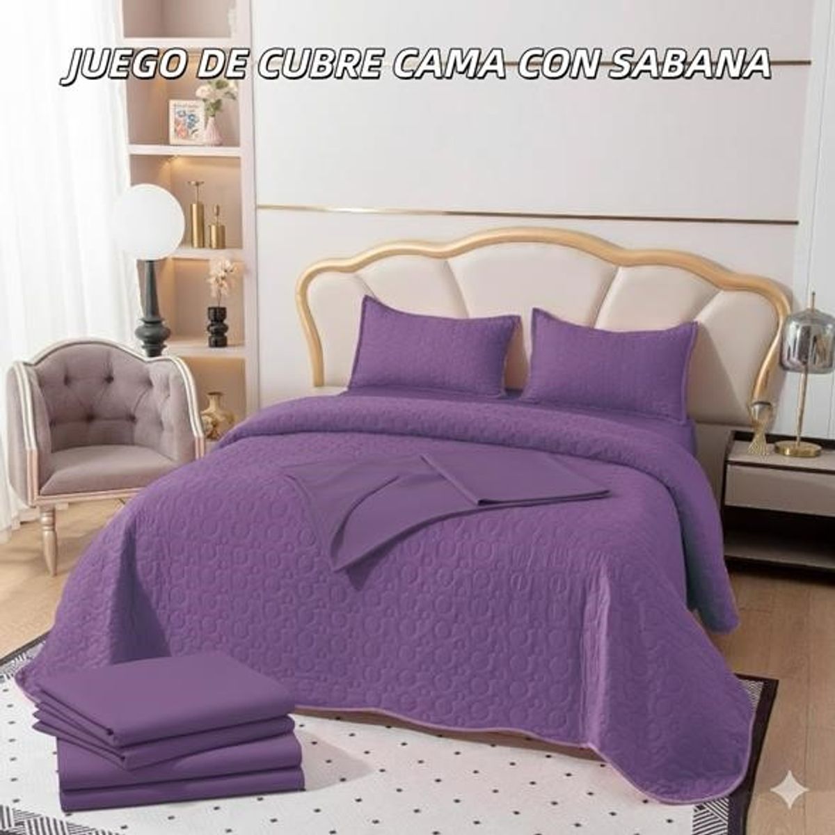GENERICO - Cobertor tipo Quilts de Verano + Juego de sabanas 1,5 plazas.