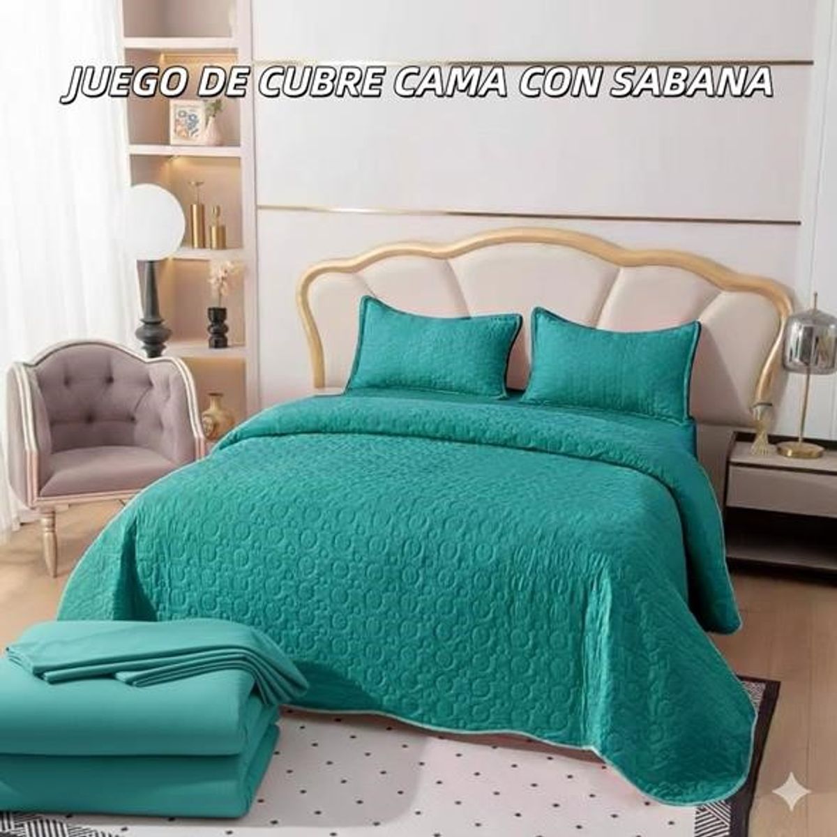 GENERICO - Cobertor tipo Quilts de Verano + Juego de sabanas 1,5 plazas