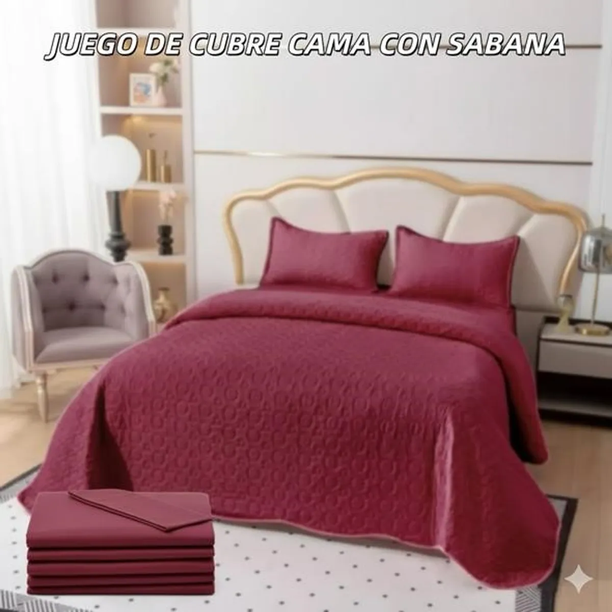 GENERICO - Cobertor tipo Quilts de Verano + Juego de sabanas 1,5 plazas