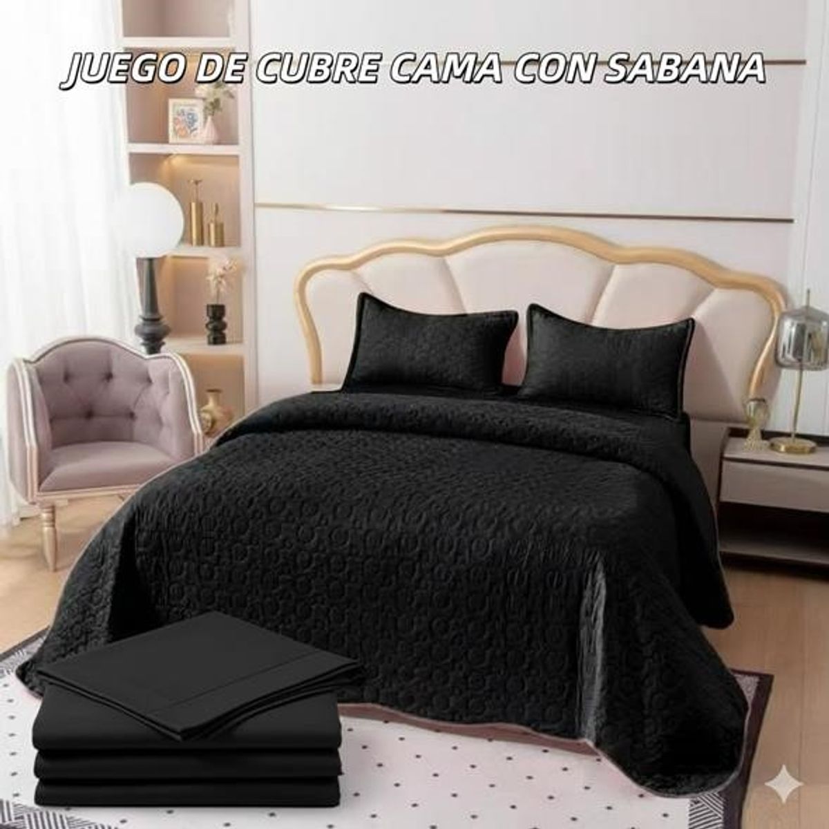 GENERICO - Cobertor tipo Quilts de Verano + Juego de sabanas 1,5 plazas