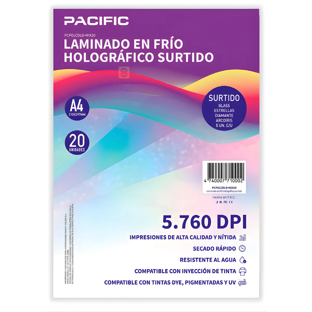 PACIFIC - 20 Hojas Laminado Frío Holográfico A4 Surtido - SC