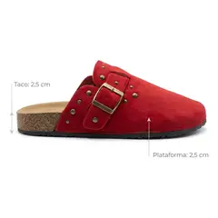 BOVINITA - Zueco Mujer Rojo Mule Gamuzado Plataforma Corcho Hebilla