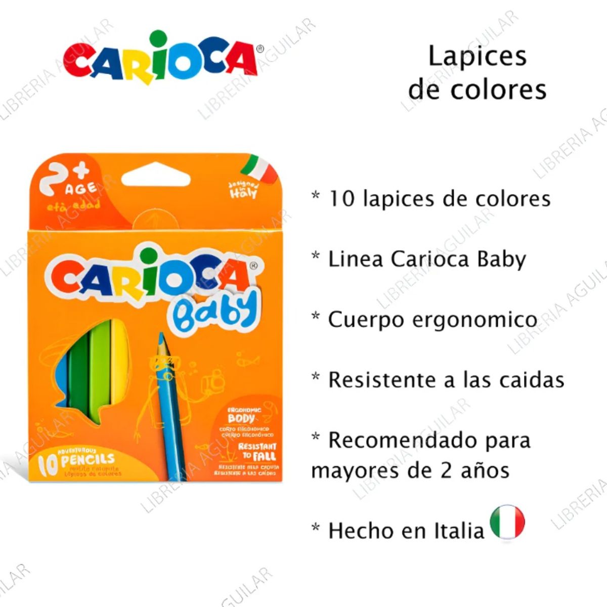 CARIOCA - Lapices Triangulares Baby 2 AÑOS + 10 Colores