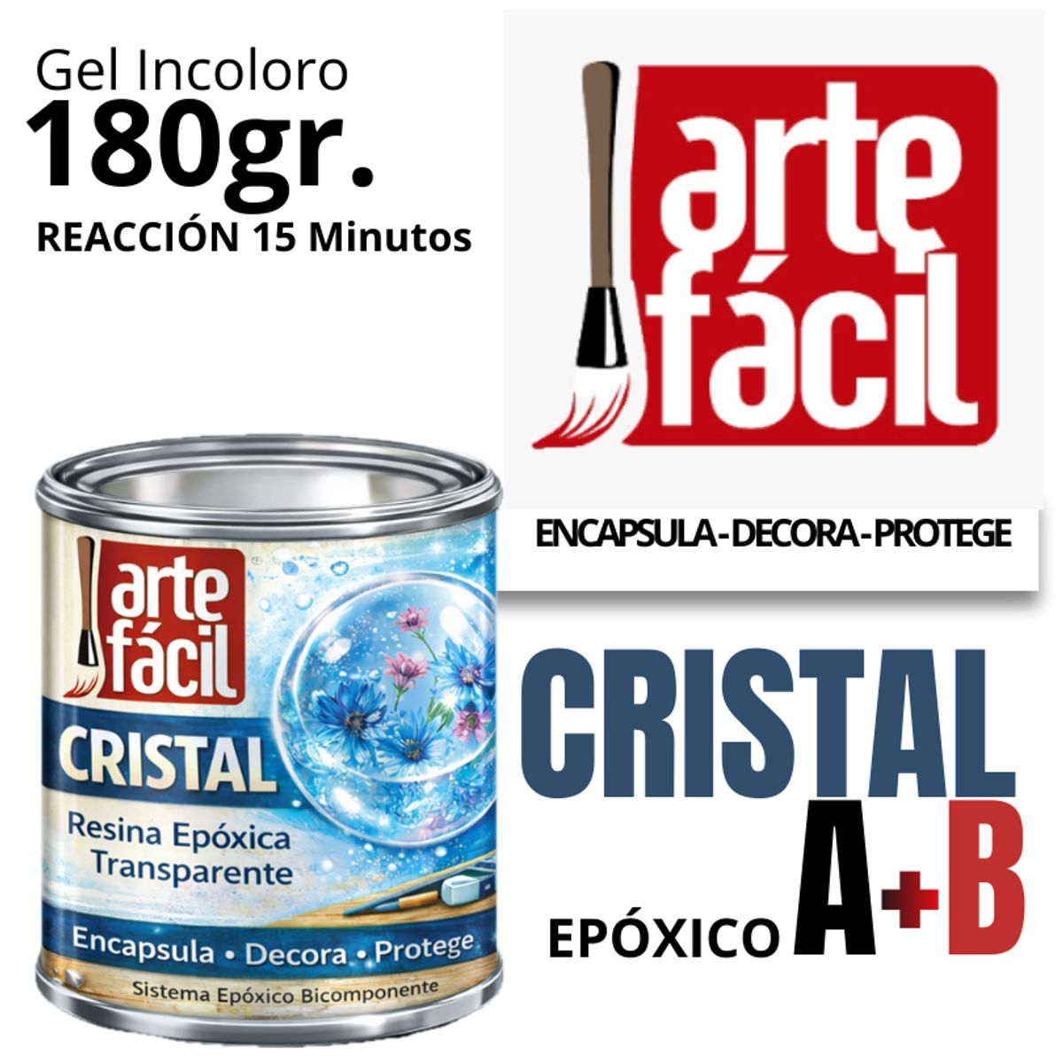 GENERICO - RESINA EPOXICA CRISTAL - ENCAPSULA™ - A+B INCOLORO - ARTEFACIL MANUALIDADES- 180G