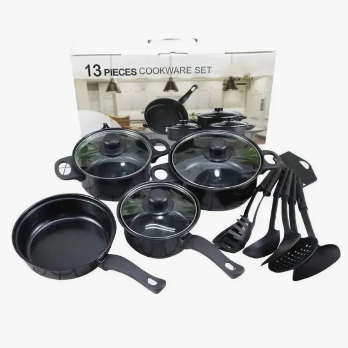 IRM - Set De Ollas Antiadherente Cookware Set 13 Piezas Negro Negro