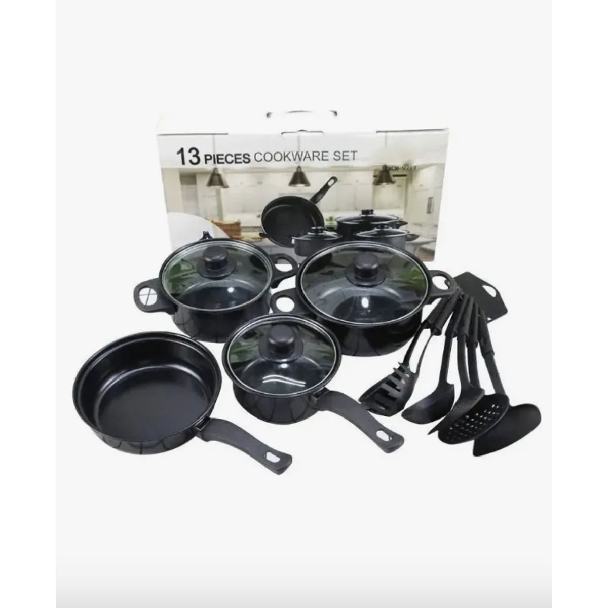 IRM - Set De Ollas Antiadherente Cookware Set 13 Piezas Negro Negro