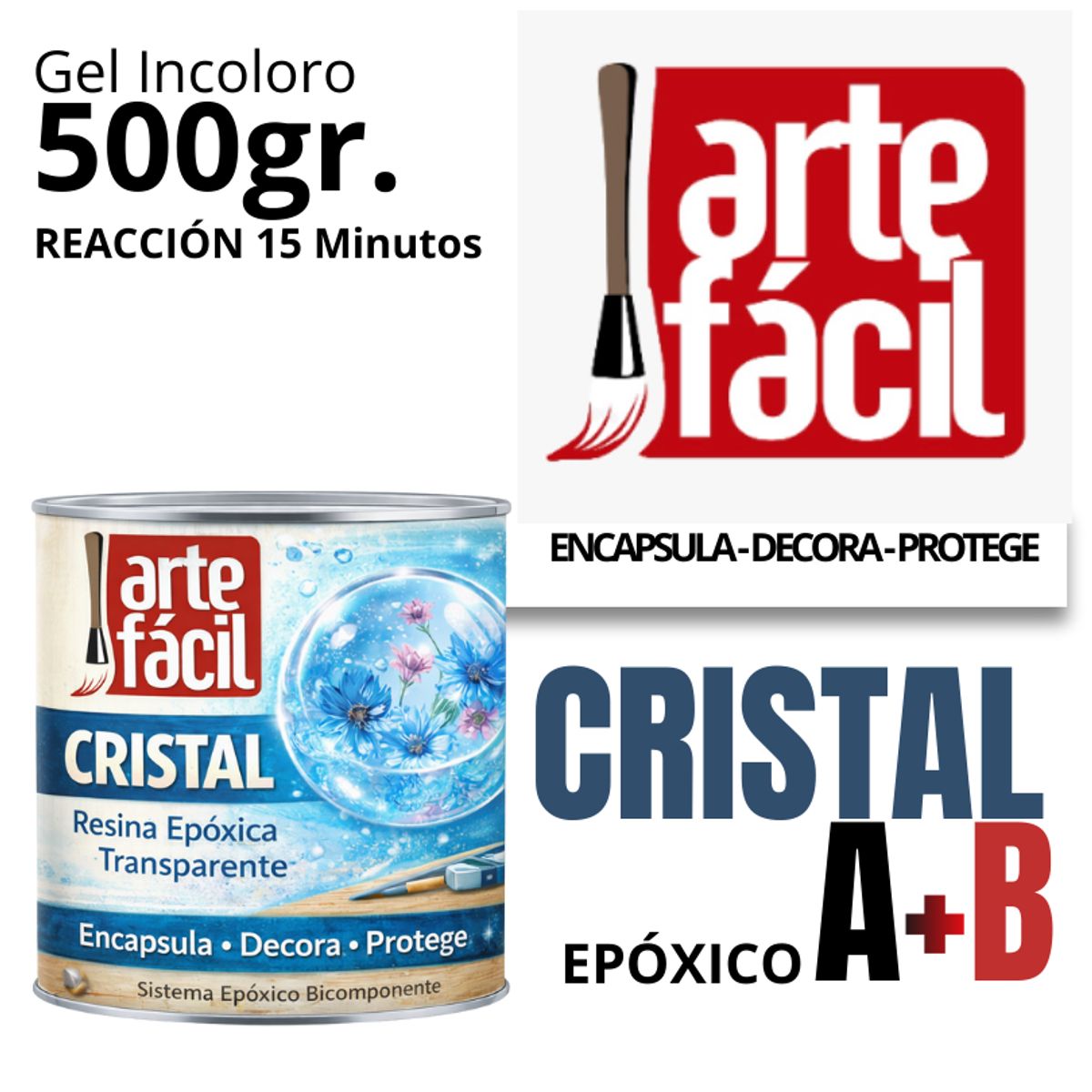GENERICO - RESINA EPOXICA CRISTAL - ENCAPSULA™ - A+B INCOLORO - ARTEFACIL MANUALIDADES- 500G