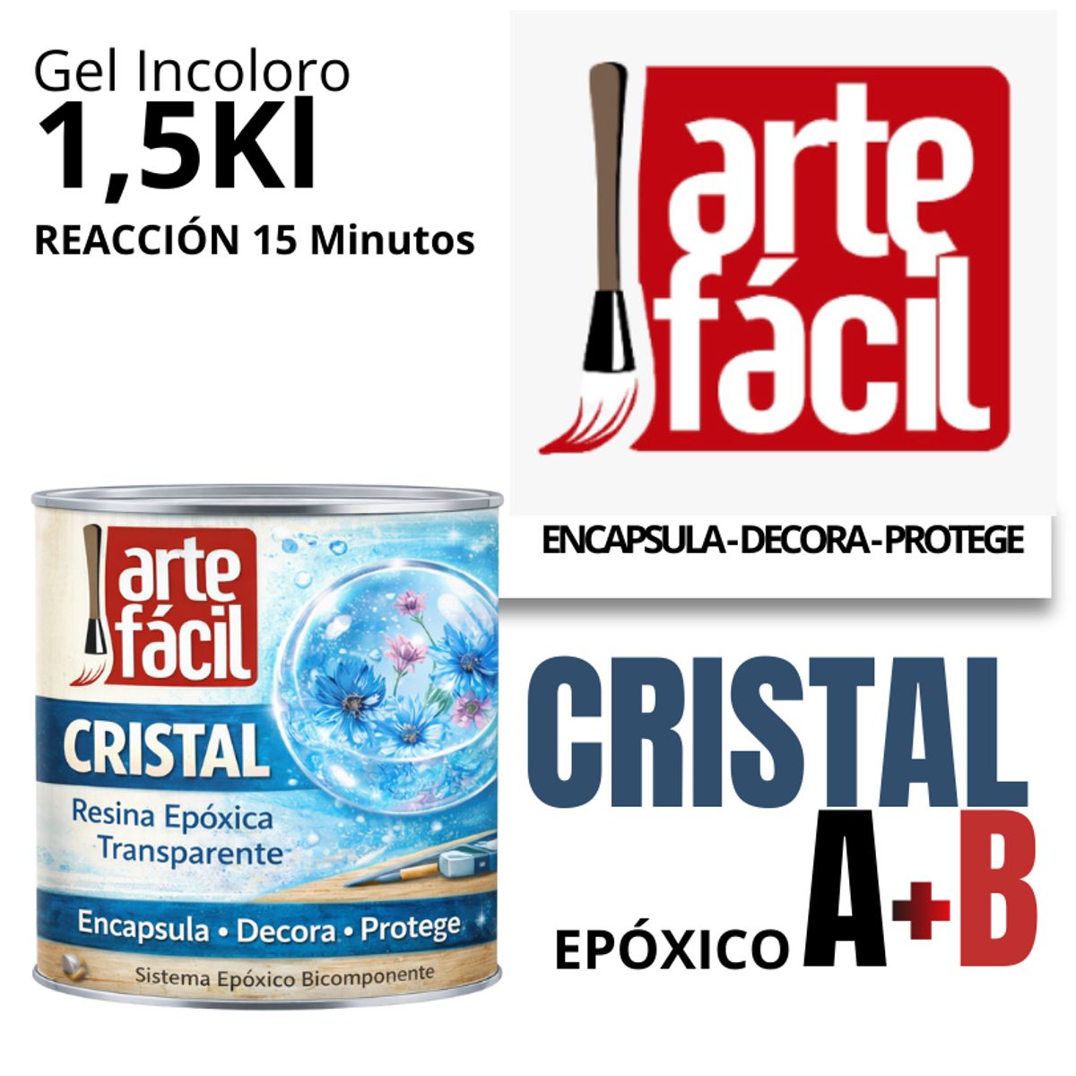 GENERICO - RESINA EPOXICA CRISTAL - ENCAPSULA™ - A+B INCOLORO - ARTEFACIL MANUALIDADES - 1-5 kg