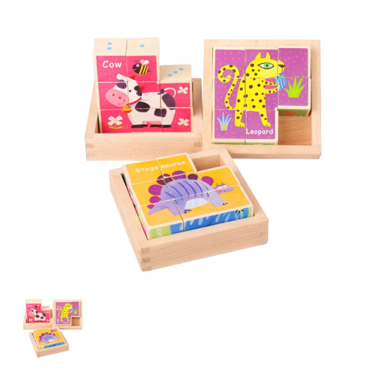 GENERICO - PUZZLE CUBOS DE MADERA 9 PIEZAS