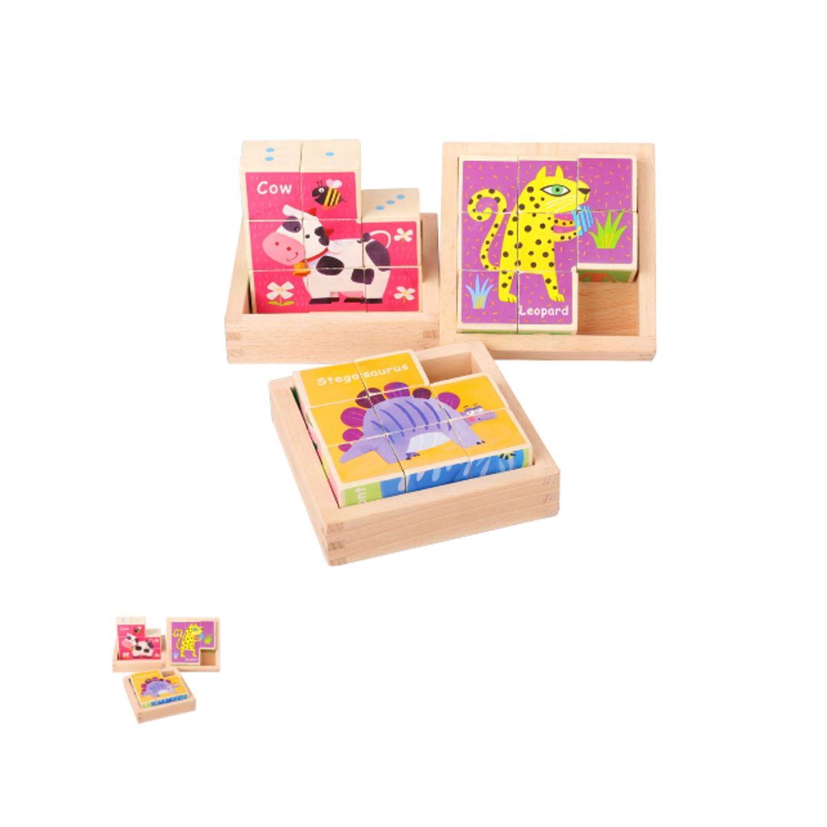 GENERICO - PUZZLE CUBOS DE MADERA 9 PIEZAS